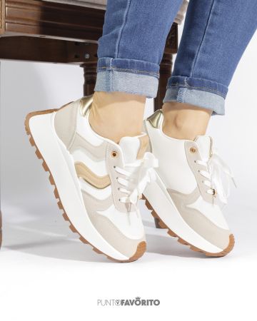 Tennis Blancas con detalles en Café y Beige