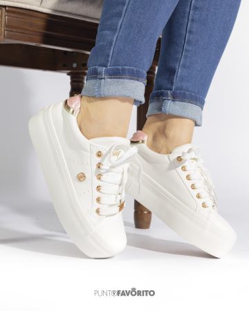 Tennis Blancas con detalles en Dorado y Rosado