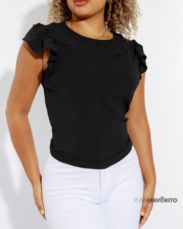 Blusa Negra de Manga Volada