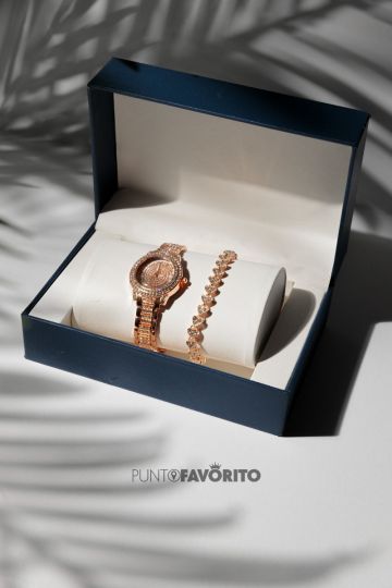 RELOJ CON PULSERA ORO ROSA