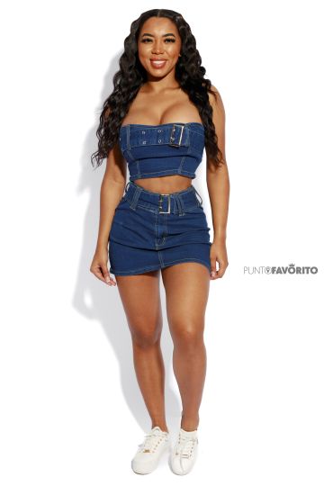 Conjunto de mezclilla para dama de falda y top