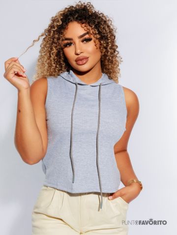 Blusa con capucha sin mangas - Gris