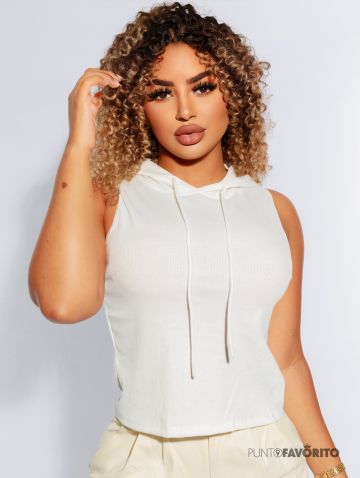 Blusa con capucha sin mangas - Blanco