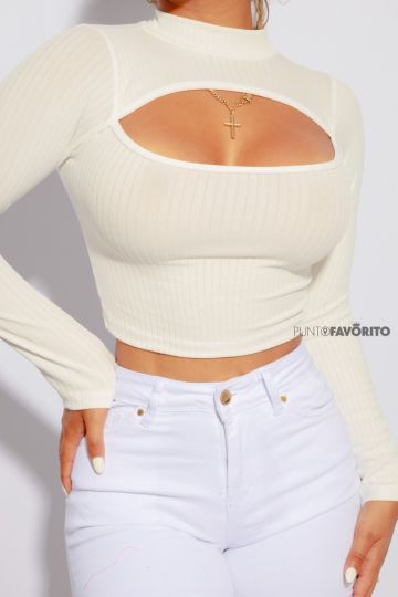 Blusa de dama manga larga con abertura en el pecho